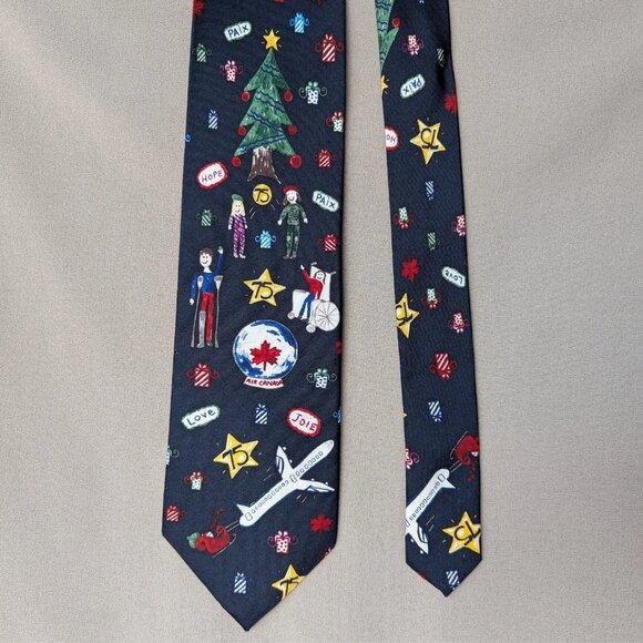 75th Anniversary Air Canada Foundation Christmas Holiday 100% Silk Tie - Picture 2 of 5